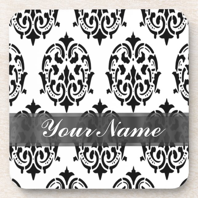 Black & white damask coaster (Front)