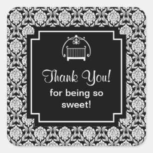 Black & White Damask Crib Baby Shower Square Sticker