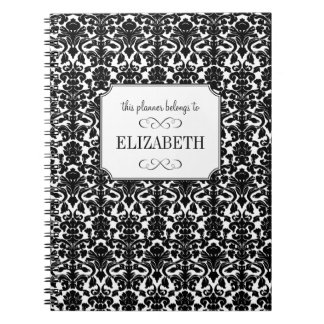 Black white damask custom wedding planner journal