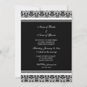 Black White Damask Engagement Party Invitations