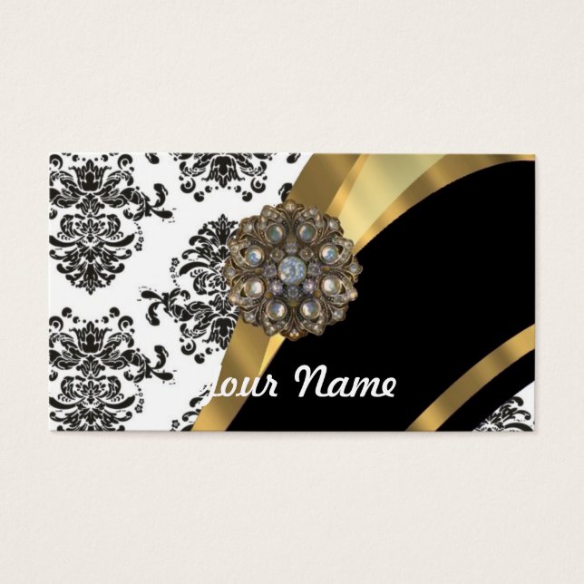 Black & white damask, faux jewel (Front)