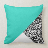 Black White Damask Floral Teal Turquoise Patches