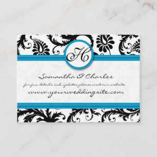 Black & White Damask Floral with Bright Aqua Trim Business Card