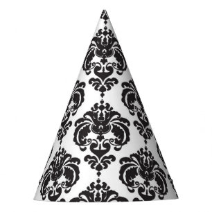Black White Damask Glamour Girl Birthday Party Hat
