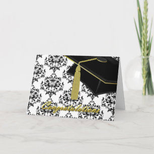 Black & White Damask Graduation Card