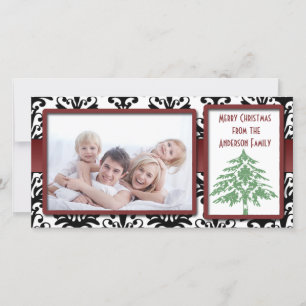 Black & White Damask Green Damask Tree Photo Cards