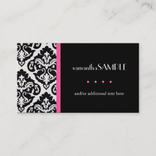 Black & White Damask, Hot Pink Business Card
