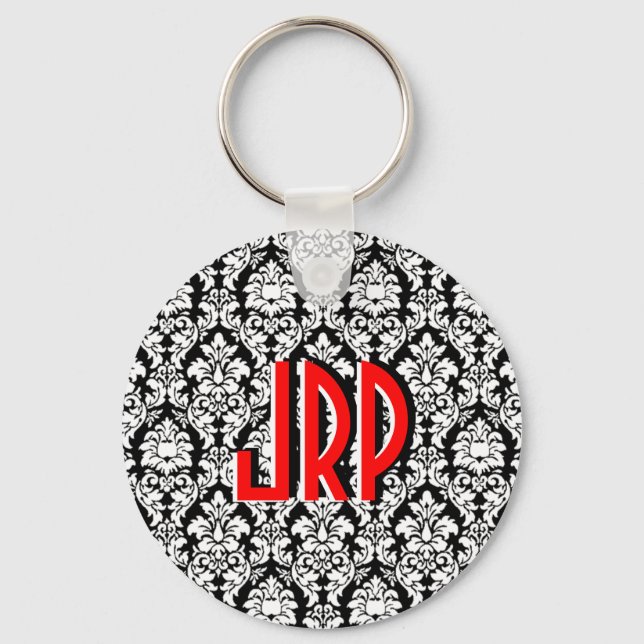 Black & White Damask Key Ring (Front)