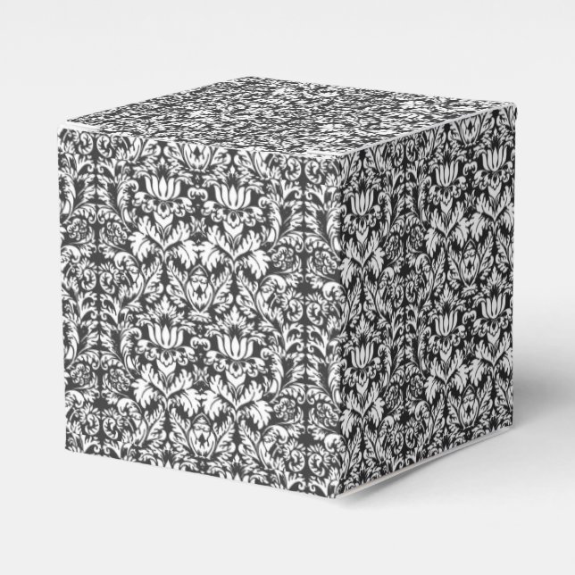 Black White Damask Lace Brocade Favour Box (Front Side)