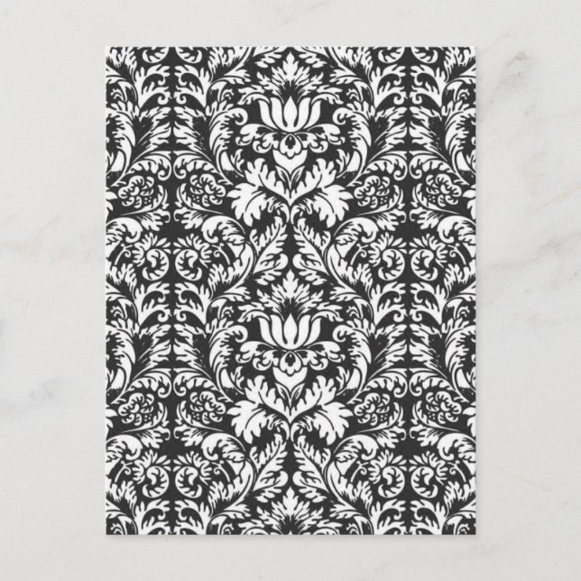 Black White Damask Lace Brocade Postcard (Front)