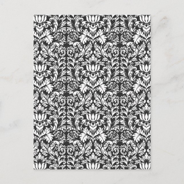 Black White Damask Lace Brocade Postcard (Front)