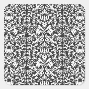Black White Damask Lace Brocade Square Sticker