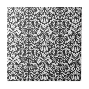 Black White Damask Lace Brocade Tile