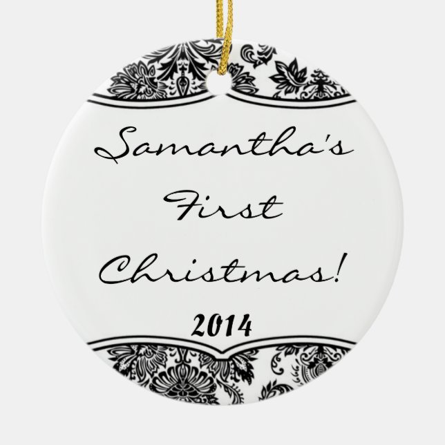 Black White Damask Lace Personalised Name Ornament (Front)