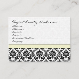 Black White Damask Light Golden Rod Yellow Trim Business Card