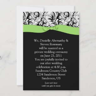 Black White Damask Lime Ribbon Post Wedding Invita Invitation