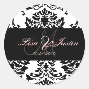 Black White Damask, monogram stickers
