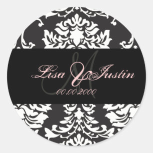 Black White Damask, monogram stickers