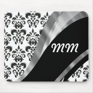 Black & white damask mouse pad
