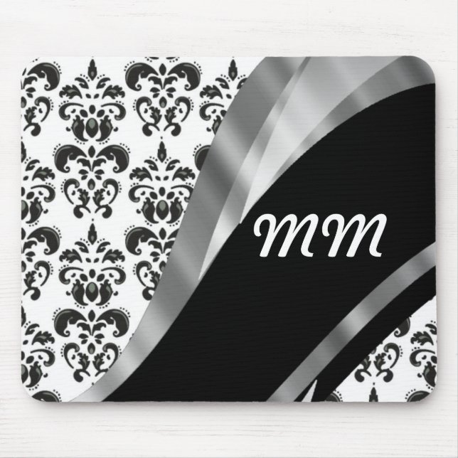 Black & white damask mouse pad (Front)