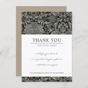 BLACK WHITE DAMASK PATTERN CORPORATE BUSINESS LOGO THANK YOU CARD