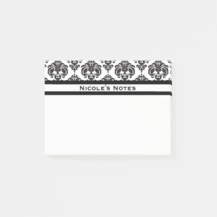 Black & White Damask Pattern Modern Personalised Post-it Notes