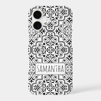 Black, white damask pattern personalised with name