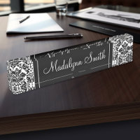 Black & White Damask Pattern with Script Name