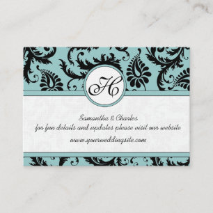 Black White Damask Pool Blue Trim Wedding Website Enclosure Card