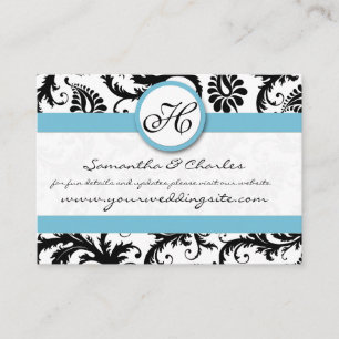 Black White Damask Pool Blue Trim Wedding Website Enclosure Card