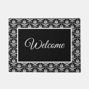Black & White Damask Print Door Mat