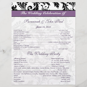 Black & White Damask Purple Band Wedding Program