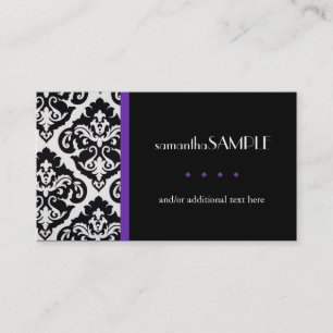 Black & White Damask, Purple Business Card