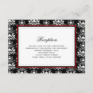 Black & White Damask Red Accent Reception Card
