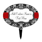 Black/White Damask Red Ribbon