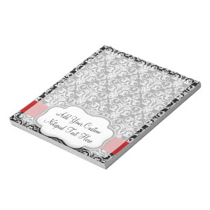 Black/White Damask Red Ribbon Notepad