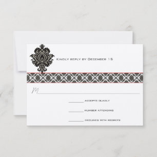 Black & White Damask Red Trim Wedding Response
