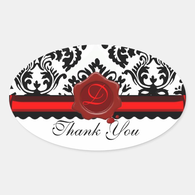 BLACK WHITE DAMASK RED WAX SEAL MONOGRAM (Front)