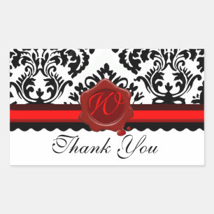 BLACK WHITE DAMASK RED WAX SEAL MONOGRAM