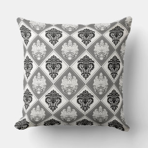 Black/White Damask Reversible Decorative Pillow