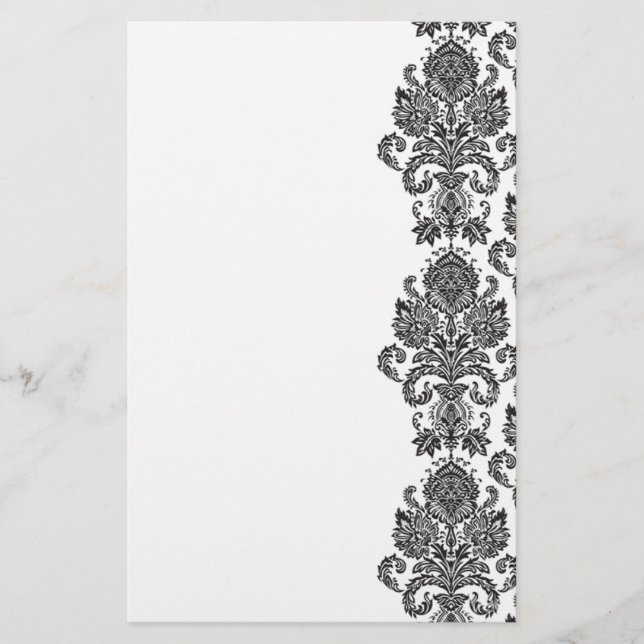 Black White Damask Stationery (Front)