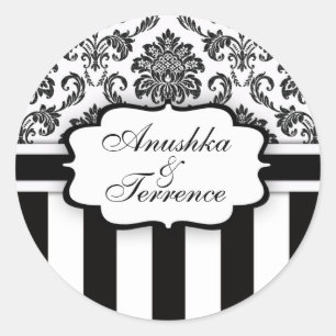 Black White Damask Stripe Wedding Sticker