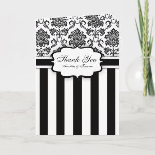 Black White Damask Stripe Wedding Thank You