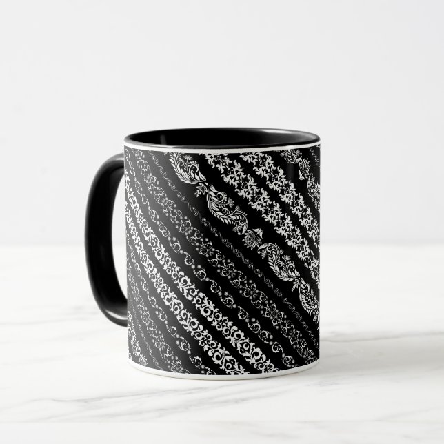 Black white damask stripes pattern mug (Front Left)