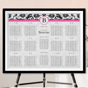 Black & White Damask Swirls Hot Pink Trim Poster