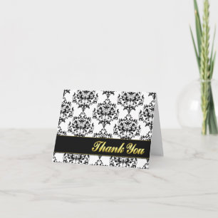 Black & White Damask Thank You Note Card