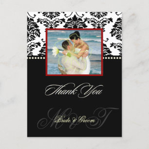 Black +  White Damask Thank You Photo postcards, Postcard