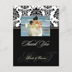 Black +  White Damask Thank You Photo postcards, Postcard