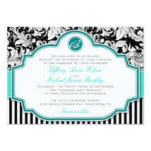 Turquoise Black Wedding Invitations Zazzle Co Nz Black White Damask Turquoise Wedding Invitation