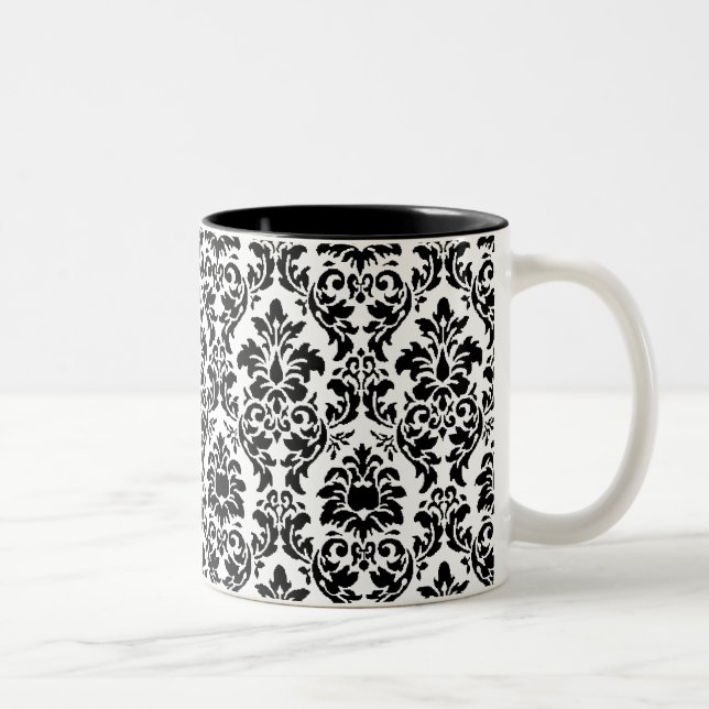 Black & White Damask Two-Tone Coffee Mug (Right)